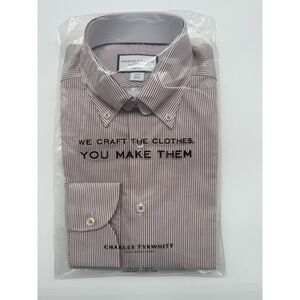Charles Tyrwhitt Shirt Mens 15 Pink Extra Slim Fit Striped 33 in 100% Cotton